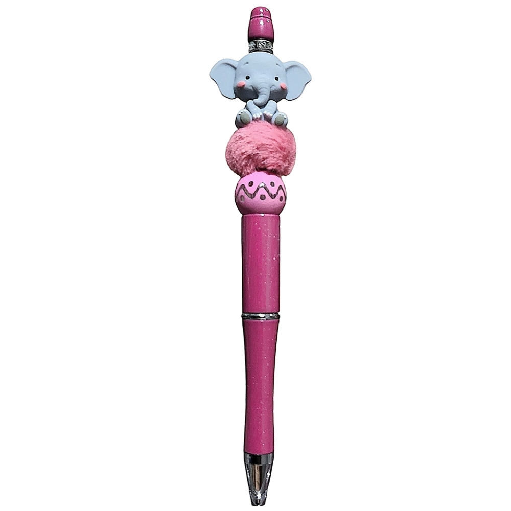 Elephant Custom Beaded Ballpoint Twist Pen Topper Grey